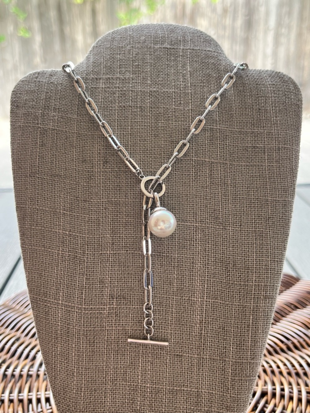 Retired Majorca Pearl Drop Toggle Necklace in Silver-Tone - Picture 3 of 4